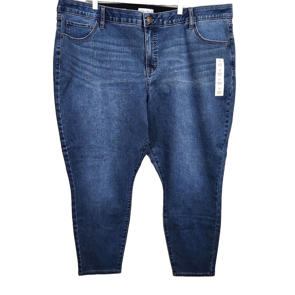 New! AVA & VIV Medium Blue Wash Mid-Rise Skinny Jeans Fitted Hip Thigh SZ 26 NWT